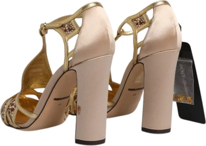 Beige Crystal Embellished Satin Leather Pumps Women's Shoes (Pre-Owned) - Image 5