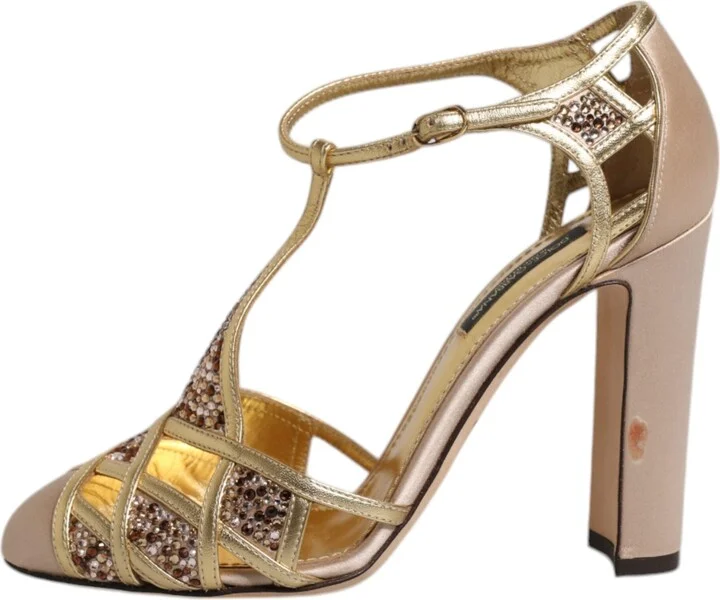Beige Crystal Embellished Satin Leather Pumps Women's Shoes (Pre-Owned) - Image 6