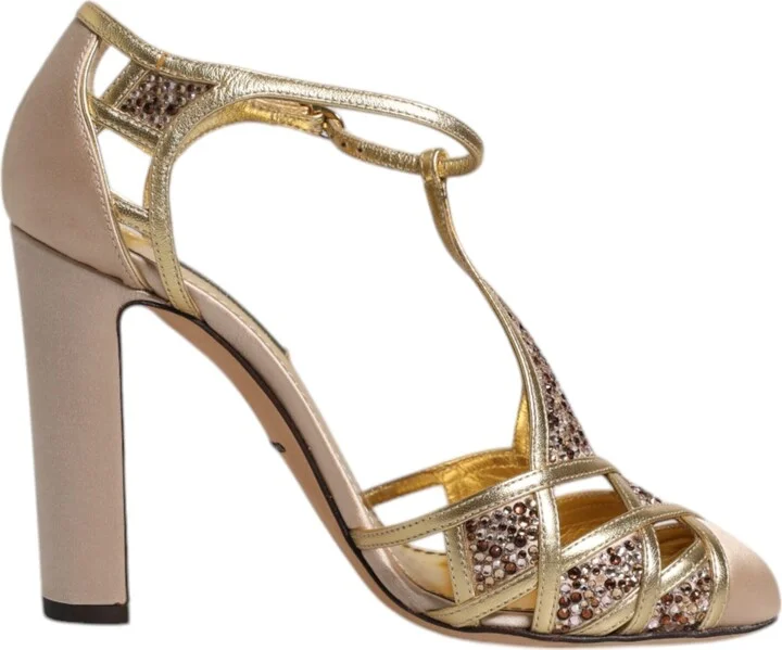 Beige Crystal Embellished Satin Leather Pumps Women's Shoes (Pre-Owned)