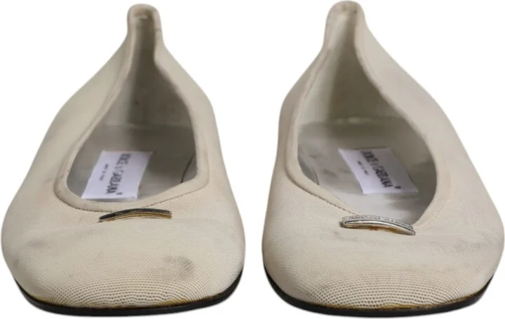 Beige Fabric Slip On Ballerina Flats Women's Shoes (Pre-Owned) - Image 2