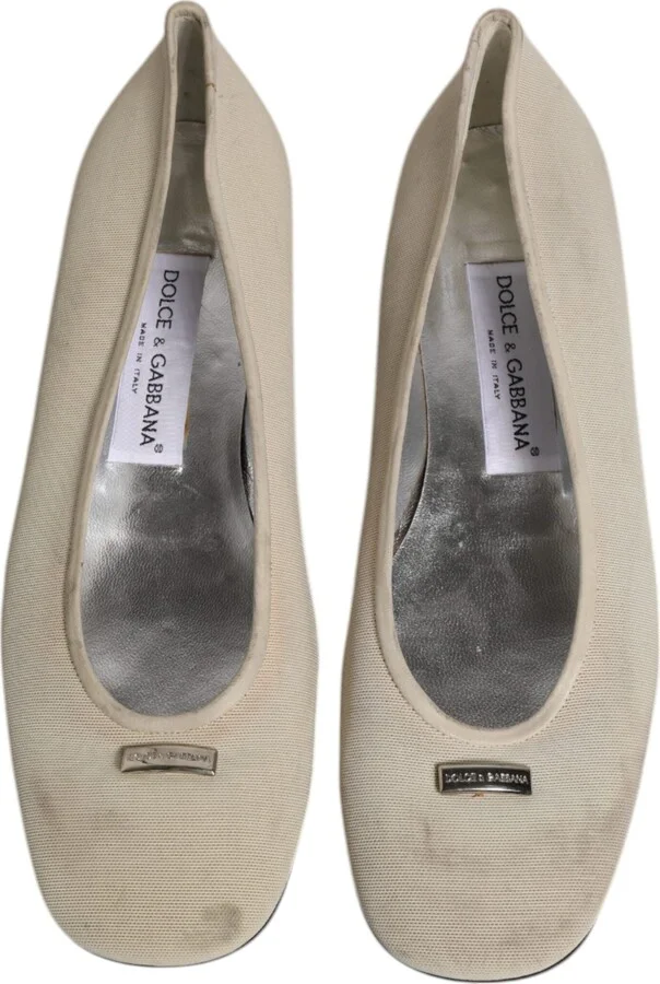 Beige Fabric Slip On Ballerina Flats Women's Shoes (Pre-Owned) - Image 3