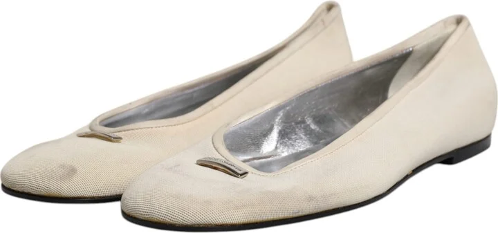 Beige Fabric Slip On Ballerina Flats Women's Shoes (Pre-Owned) - Image 4