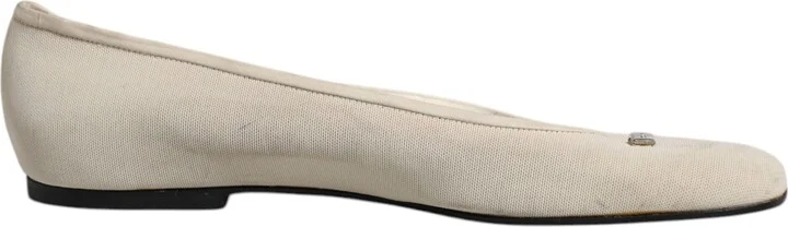 Beige Fabric Slip On Ballerina Flats Women's Shoes (Pre-Owned)