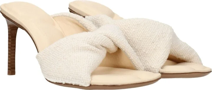 Beige Fabric Stiletto Heels Women's Sandals - Image 2
