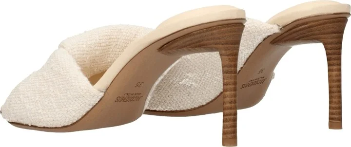 Beige Fabric Stiletto Heels Women's Sandals - Image 4