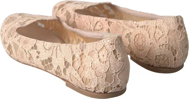 Beige Floral Lace Loafers Flats Women's Shoes (Pre-Owned) - Image 3