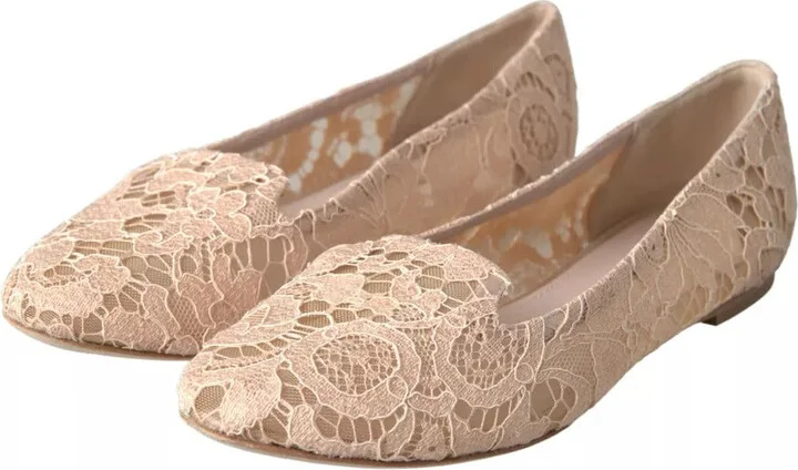 Beige Floral Lace Loafers Flats Women's Shoes (Pre-Owned) - Image 5