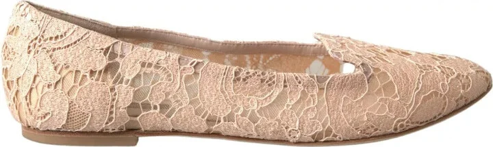 Beige Floral Lace Loafers Flats Women's Shoes (Pre-Owned)