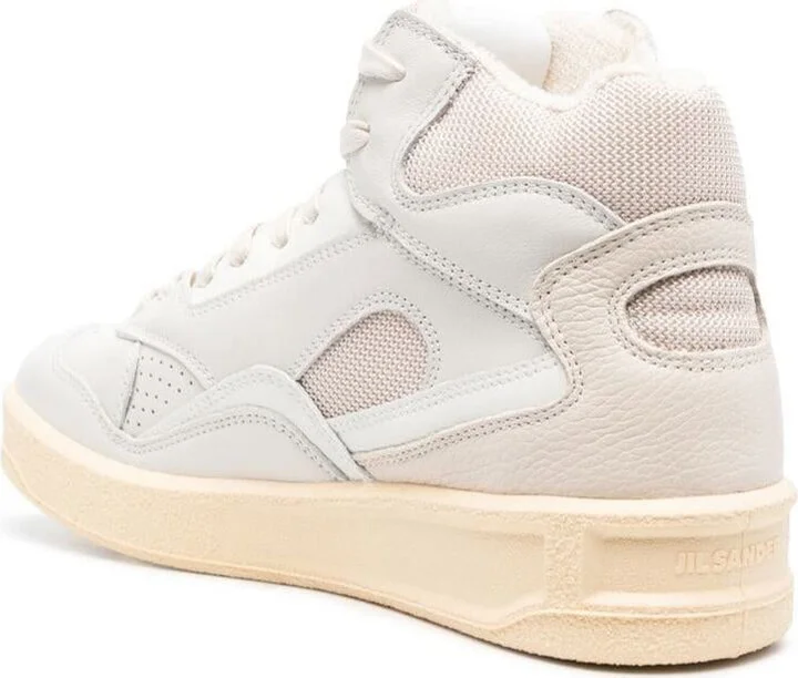 Beige High-Top Sneakers With Leather Inserts And Embossed Logo In Canvas Woman - Image 3