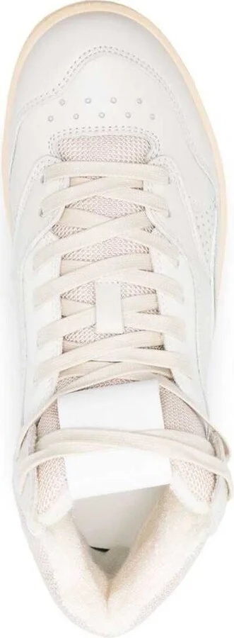 Beige High-Top Sneakers With Leather Inserts And Embossed Logo In Canvas Woman - Image 4