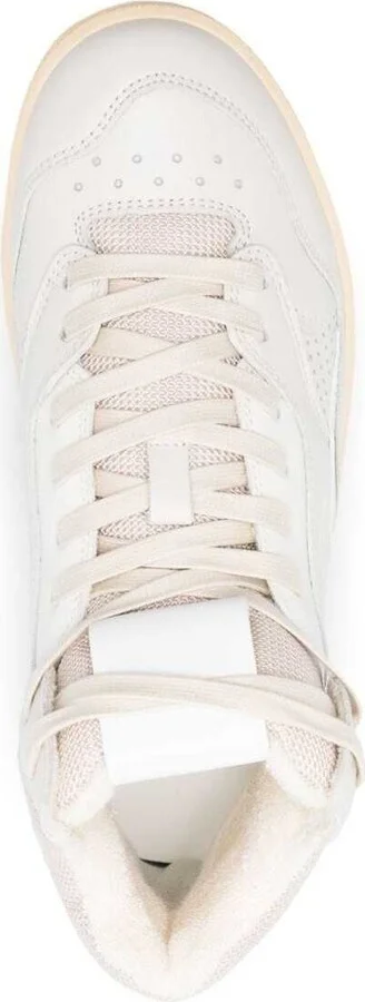 Beige High-top Sneakers With Leather Inserts And Embossed Logo In Canvas Woman - Image 4