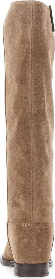 Beige Knee-high Boots With Cut-out On The Side And Logo Plaque In Suede Woman - Image 4