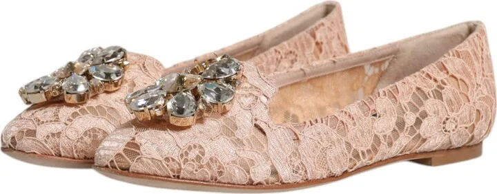 Beige Lace Crystal Ballet Flats Loafers Women's Shoes (Pre-Owned) - Image 4