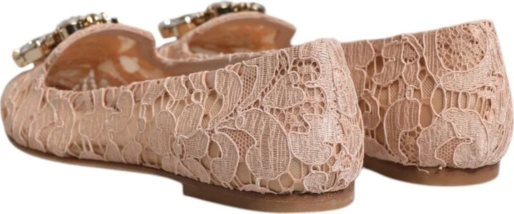 Beige Lace Crystal Ballet Flats Loafers Women's Shoes (Pre-Owned) - Image 5