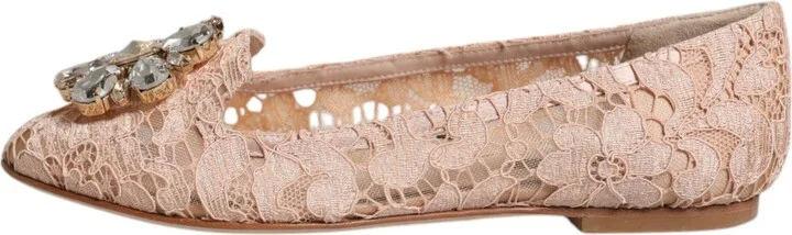 Beige Lace Crystal Ballet Flats Loafers Women's Shoes (Pre-Owned) - Image 6