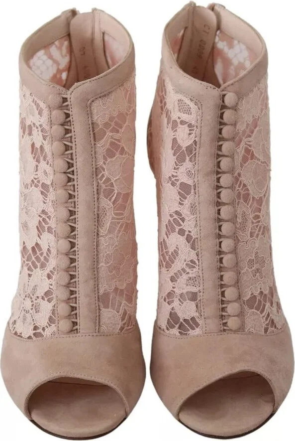 Beige Lace Suede Peep Toe Ankle Boots Women's Shoes (Pre-Owned) - Image 2