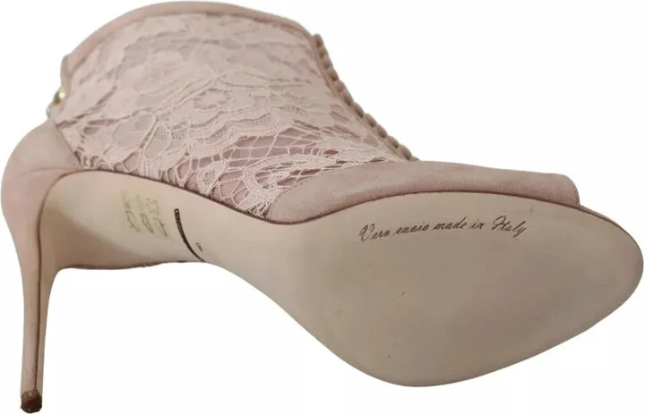 Beige Lace Suede Peep Toe Ankle Boots Women's Shoes (Pre-Owned) - Image 4