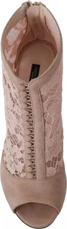 Beige Lace Suede Peep Toe Ankle Boots Women's Shoes (Pre-Owned) - Image 5
