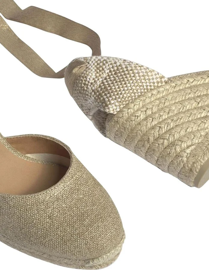 Beige Lace-Up Espadrille Sandals In Cotton Woman - Image 3