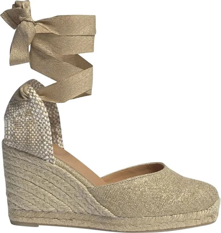 Beige Lace-Up Espadrille Sandals In Cotton Woman