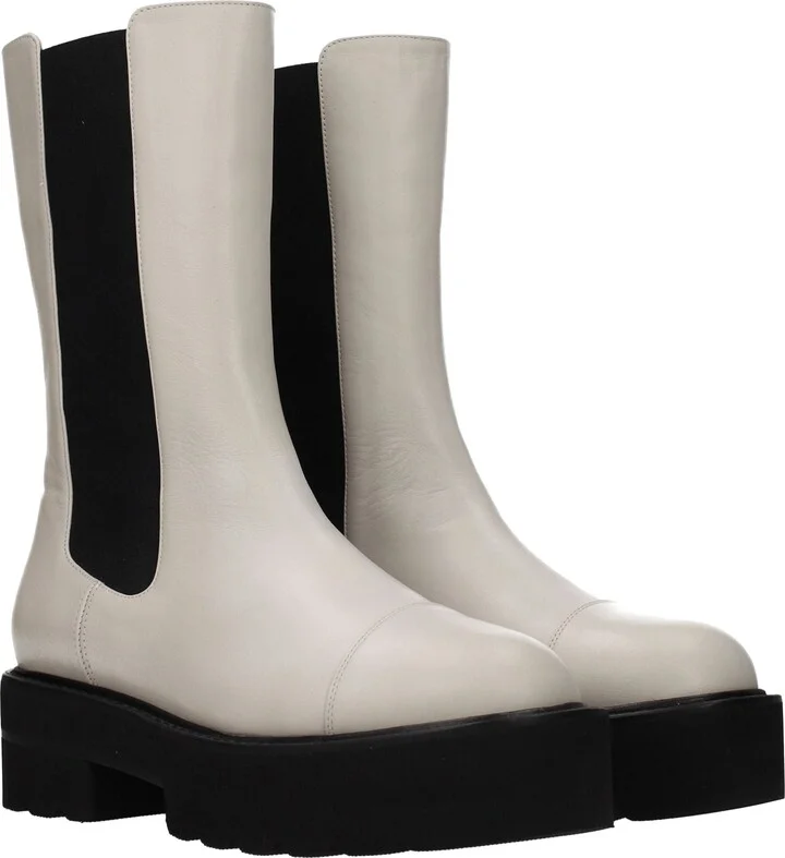 Beige Leather Ankle Women's Boots - Image 2