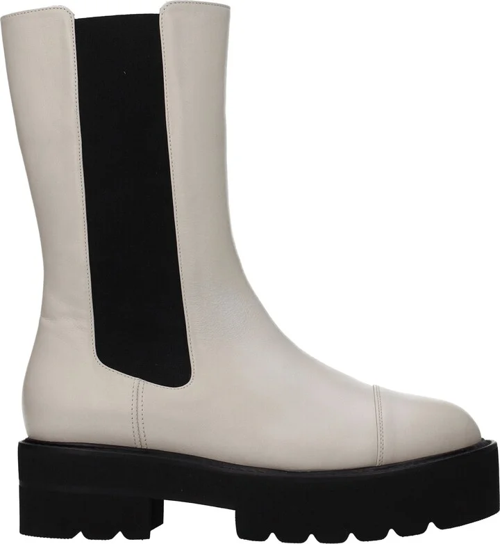 Beige Leather Ankle Women's Boots