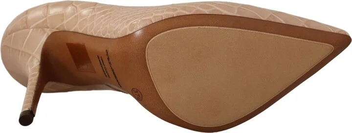 Beige Leather Bellucci Heels Pumps Women's Shoes - Image 3
