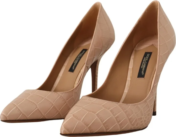 Beige Leather Bellucci Heels Pumps Women's Shoes - Image 6