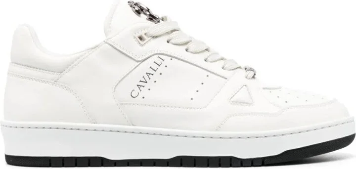 Beige Leather Casual Trainers With Perforated Detailing
