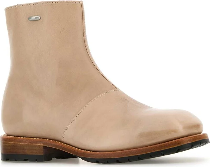 Beige Leather Engine Ankle Boots - Image 2