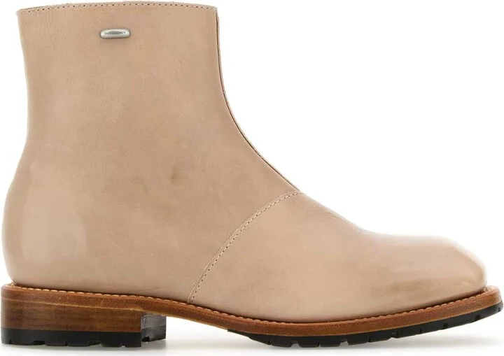 Beige Leather Engine Ankle Boots