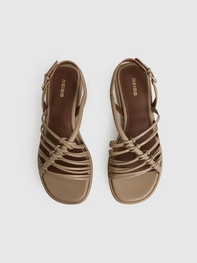 Beige Leather Knot Strappy Platform Sandals - Image 3