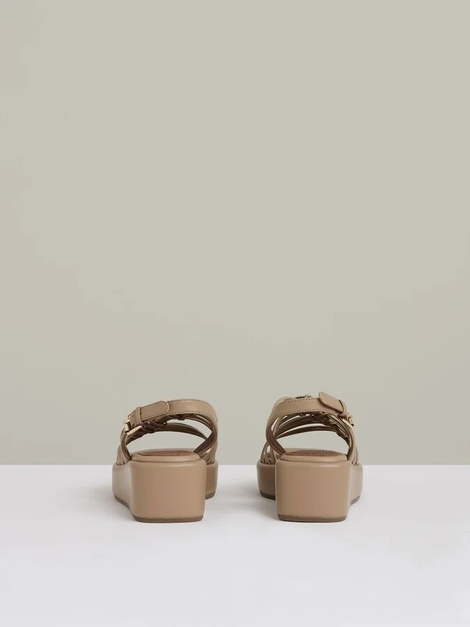 Beige Leather Knot Strappy Platform Sandals - Image 5