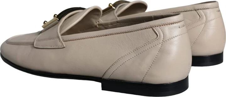 Beige Leather Logo Plaque Slip On Men Loafers Men's Shoes - Image 3