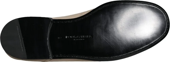 Beige Leather Logo Plaque Slip On Men Loafers Men's Shoes - Image 6