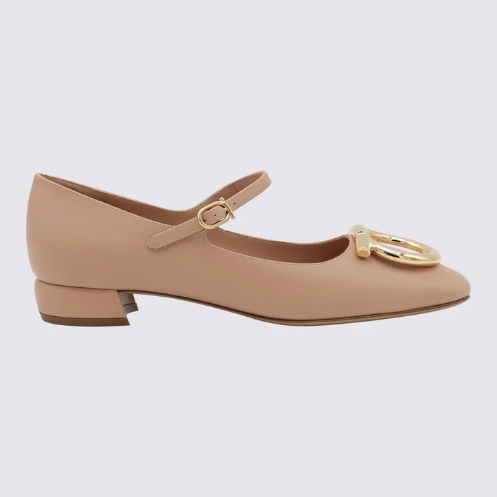 Beige Leather Marry Pumps