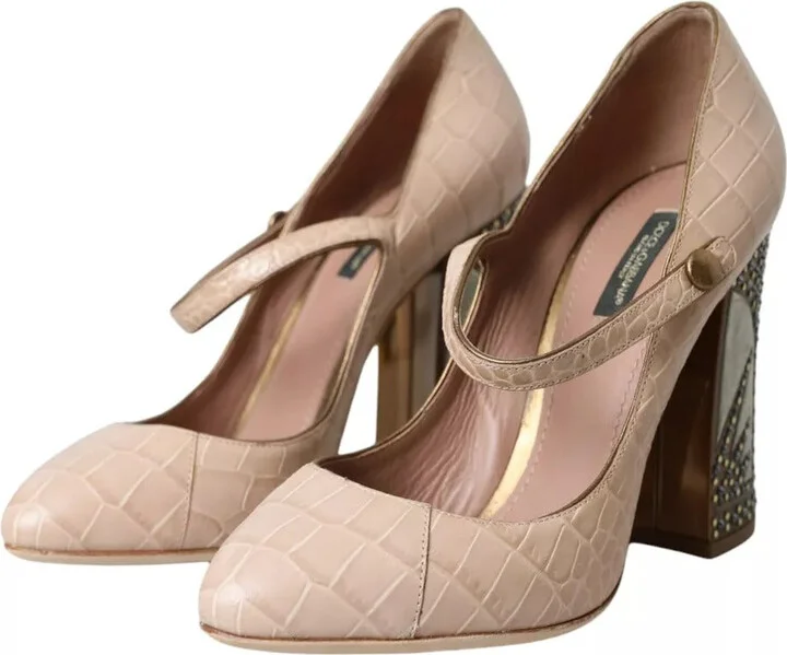Beige Leather Mary Janes Embellished Women's Shoes (Pre-Owned) - Image 2