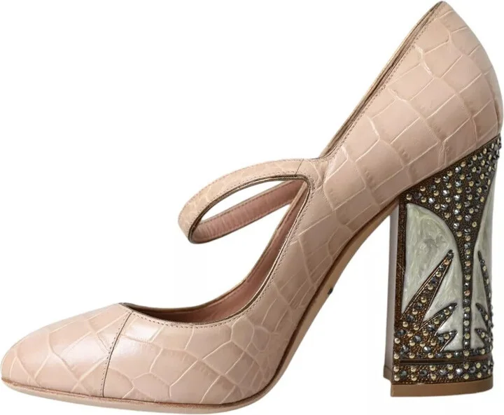Beige Leather Mary Janes Embellished Women's Shoes (Pre-Owned) - Image 4