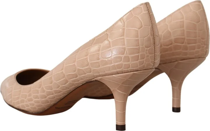 Beige Leather Pointed Heels Pumps Women's Shoes - Image 3