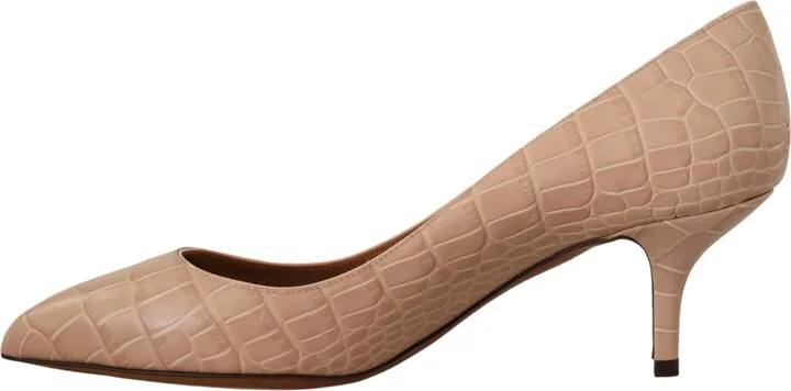 Beige Leather Pointed Heels Pumps Women's Shoes - Image 4