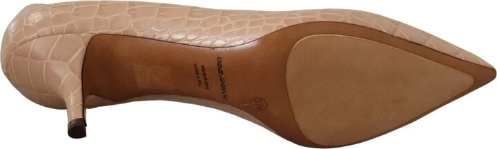 Beige Leather Pointed Heels Pumps Women's Shoes - Image 5