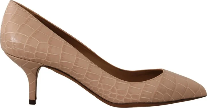 Beige Leather Pointed Heels Pumps Women's Shoes