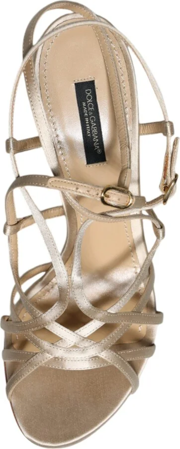 Beige Leather Stiletto Heels Sandals Women's Shoes - Image 6