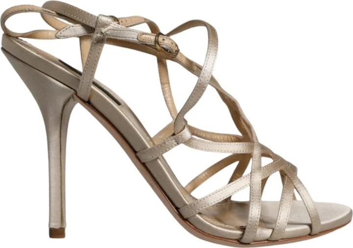 Beige Leather Stiletto Heels Sandals Women's Shoes