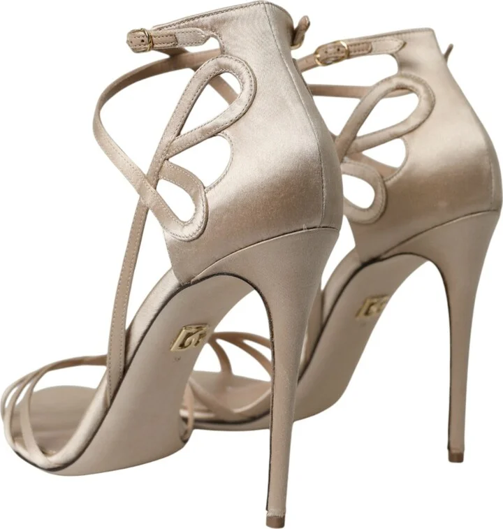 Beige Leather Strappy Heels Sandals Women's Shoes - Image 3