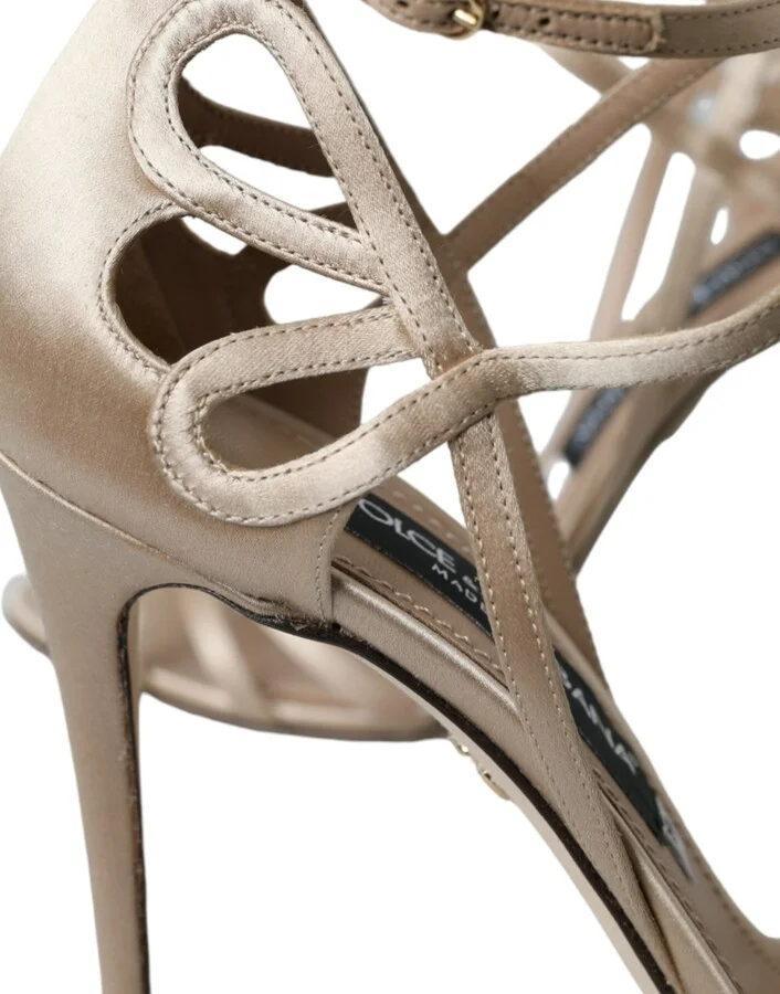 Beige Leather Strappy Heels Sandals Women's Shoes - Image 5