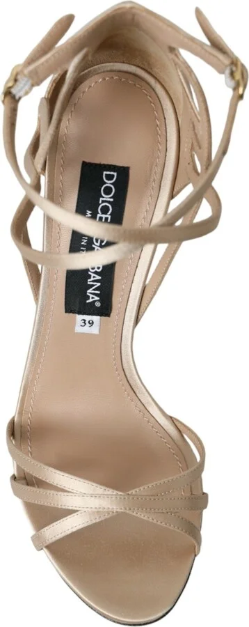 Beige Leather Strappy Heels Sandals Women's Shoes - Image 6
