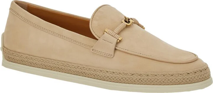 Beige Loafers With Cord Detail In Leather Woman - Image 2