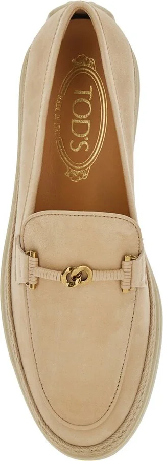 Beige Loafers With Cord Detail In Leather Woman - Image 4