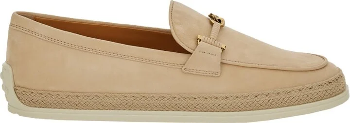 Beige Loafers With Cord Detail In Leather Woman